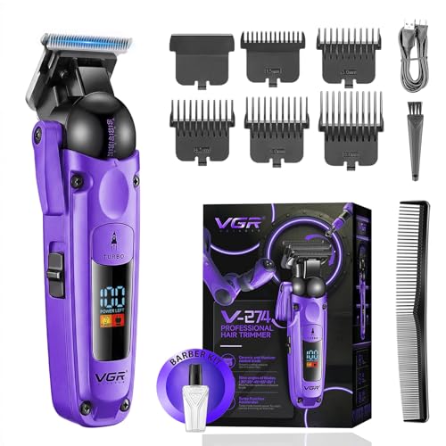 VGR 274 Professional Hair Trimmer for Men with T-Blade, Purple - Cordless, Adjustable, Long Battery Life