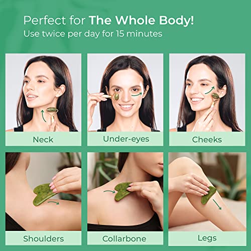 PLANTIFIQUE Jade Roller for Face and Gua Sha Facial Tools | Vitamin C Face Serum Anti Aging Massage with Peptides Collagen | Korean Skin Care Moisturizer