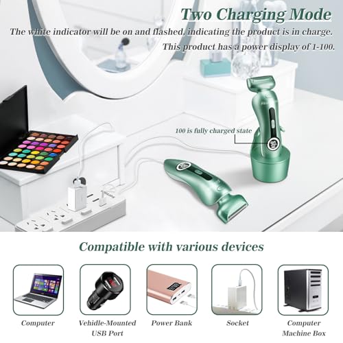 Electric Razor for Women Electric Shaver for Legs Bikini Trimmer for Women Underarm Public Hairs Rechargeable Womens Shaver with Detachable Head Wet Dry Use Painless Cordless