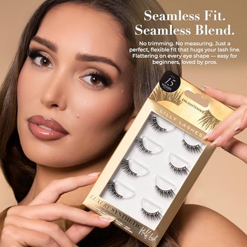Lilly Lashes Luxury Synthetic Half Lashes (Pack of 4), False Eyelashes, Natural Looking Wispy Lash Strips, Multi-Pack Reusable Up To 15x, Eyelash Glue not Included (Enlightening)