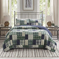 Timber Green/Navy 3 Piece Reversible Quilt Set for Queen Bed - Farmhouse Style