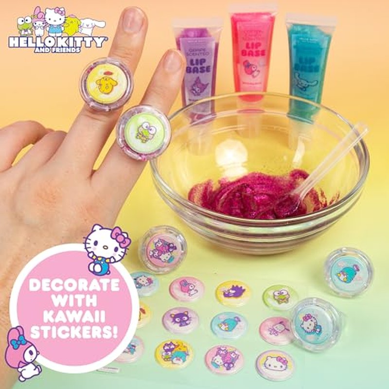 Horizon Group USA Sanrio Hello Kitty and Friends Shimmer Lip Gloss Making Kit, Makes 5 Hello Kitty Glitter Lip Gloss Rings, DIY Hello Kitty Lip Gloss Kit, Great Birthday Gift for Ages 6+