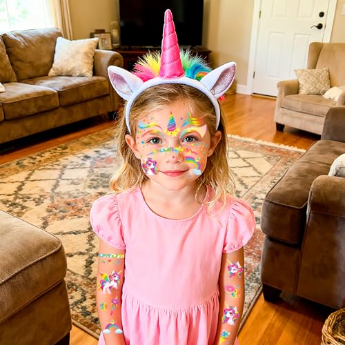 HOWAF 4 PCS Halloween Face Tattoos, Unicorn Face Sticker Temporary Tattoos Stickers for Unicorn Costume Carnival Halloween Costume Women Men