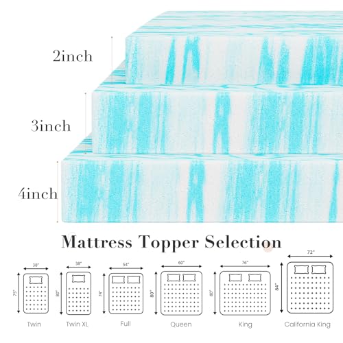 OLIXIS Blue King 4-Inch Gel-Infused Memory Foam Mattress Topper