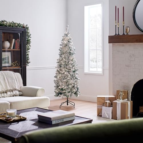 6ft Pre-Lit Flocked Artificial Christmas Tree - Slim Acacia Holiday Decor - Variation of THIS listing: 5ft 11in