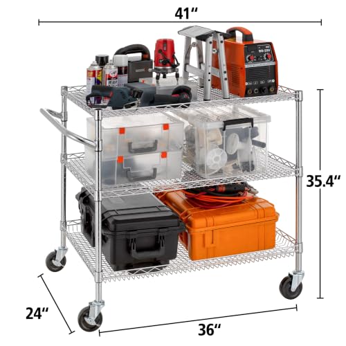 Finnhomy Chrome 3-Tier Heavy Duty Utility Cart 36"L x 24"W x 35.4"H, NSF