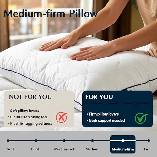 Pacific Coast Premium Goose Feather & Down Bed Pillows 2-Pack - Standard Size, Hotel Quality, Medium-Firm Support for Side & Back Sleepers
