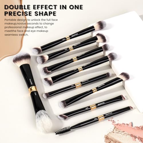 Black 13-Piece Makeup Brush Set with Case - Professional Face & Eye Brushes