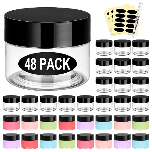 Eupako 48 Pack 2 oz Plastic Jars with Lids - Small Food & Cosmetic Storage