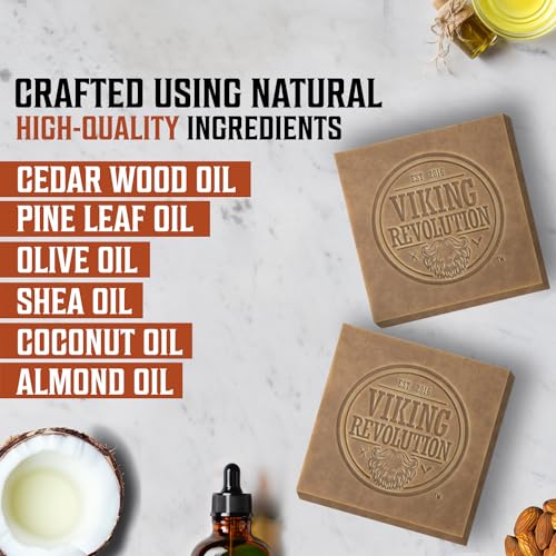 Viking Revolution Cedar and Pine Beard Oil for Men and Cedarwood and Pine Natural Soap for Men - Natural Argan & Jojoba Beard Softener, Mens Soap Bar with Essential Oils Cold Pressed Bar Soap for Men