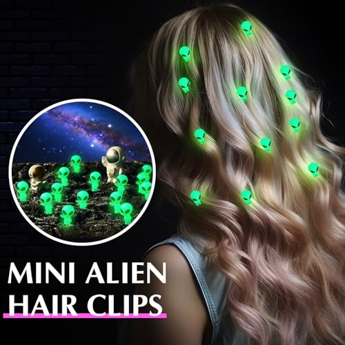 60 Pcs Glow in Dark Alien Hair Clips Green Cute Cosplay Accessories