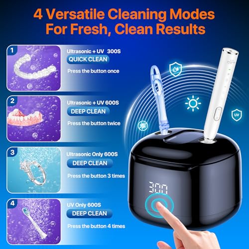 Black Ultrasonic Retainer & Denture Cleaner Machine 49KHz 220ML with Digital Timer