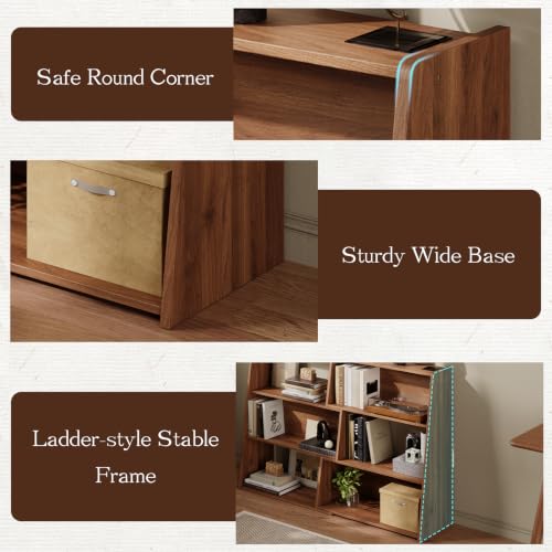 Extendable Bookshelf - Adjustable Low Bookcase in Walnut Finish