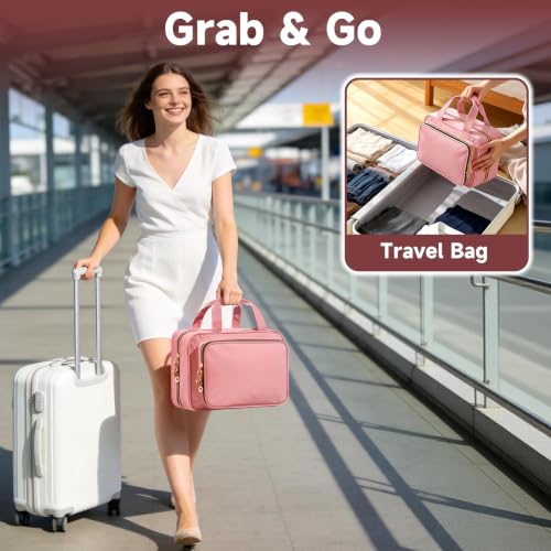 Travel Toiletry Bag for Women - Pink Medium Waterproof Hanging Organizer