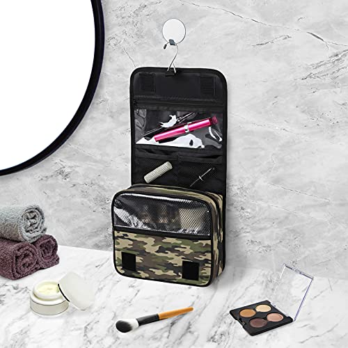 Bardic Green Camouflage Hanging Toiletry Bag Portable Hanging Travel Makeup Bags Waterproof Large Cosmetic Bag Travel Toiletry Kit for Women Girls