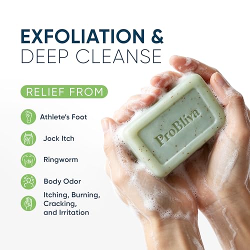ProBliva Antifungal Soap Bar 4 Bars with Tea Tree Oil & Charcoal – Maximum Strength for Athlete’s Foot & Jock Itch