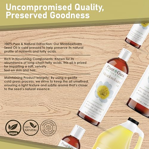 Plant Guru Meadowfoam Oil 2 fl. oz. Cold Pressed 100% Pure Natural Carrier ? Skin, Face, Body, and Hair Moisturizer. Ideal for DIY Creams, Lotions, and Lip Balms