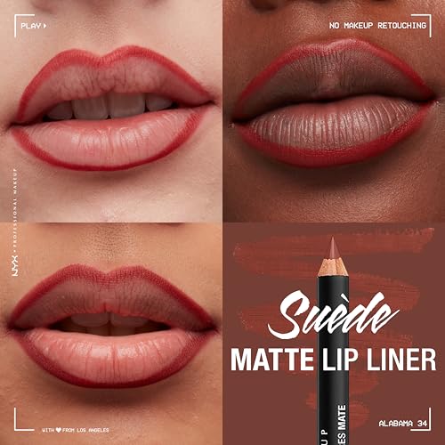 NYX PROFESSIONAL MAKEUP Suede Matte Lip Liner, Velvety-Smooth, Long-Lasting Formula For A Defined Lip Makeup Look - Alabama (Red)