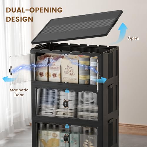 Stackable Plastic Storage Bins with Lid - 4 Pack Black, 22x13x50 Inches