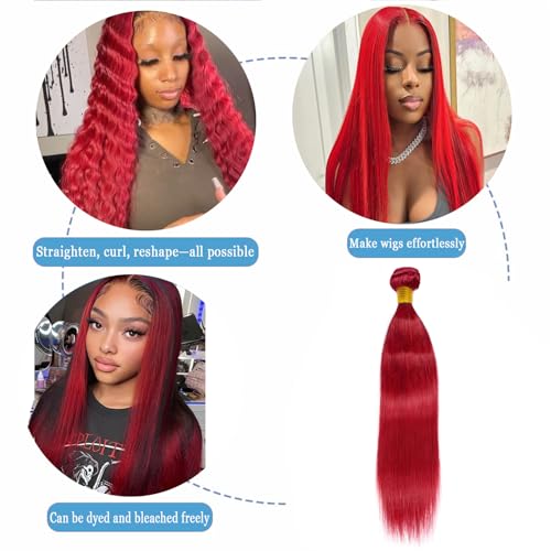 Aikebi Red 22 Inch Straight Human Hair Bundles - Single Bundle, 11A Virgin Brazilian Weave for Black Women - Variation #RED S / 22