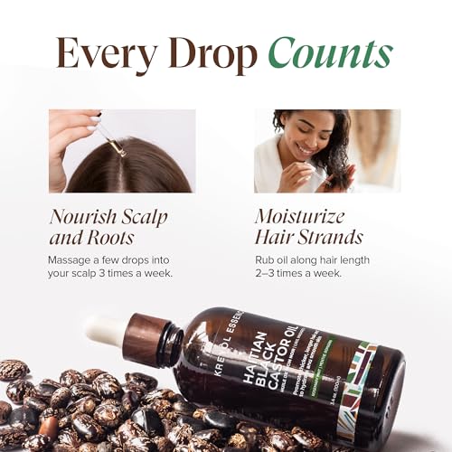 Haitian Black Castor Oil with Rosemary & Peppermint - Cold Pressed, 3.4 Fl Oz, Pack of 2 - Hair & Skin Moisturizer