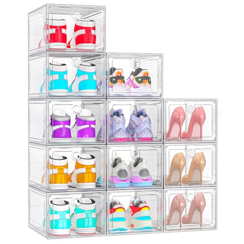 White 12-Pack Shoe Storage Boxes Clear Magnetic Stackable - Fits Most Shoes