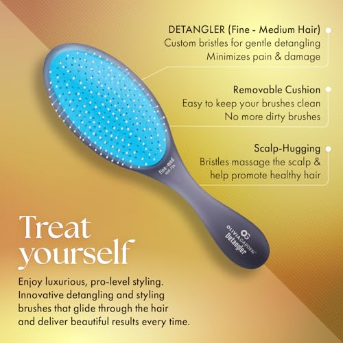 Olivia Garden OG Brush Collection Set - 3 Professional Hair Brushes with Detanglers & Styler, Black - 3-Piece Kit