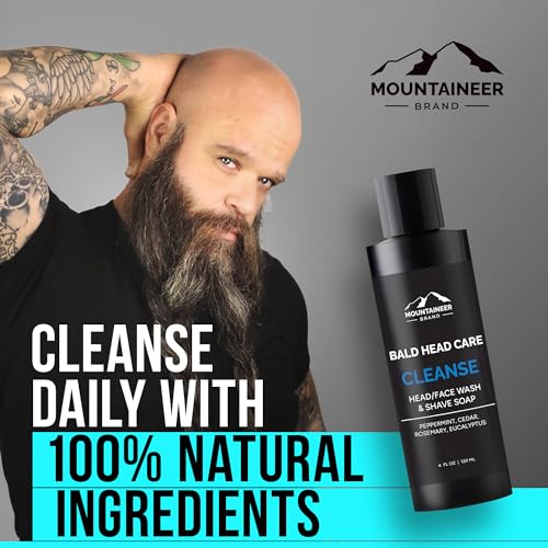 Bald Head & Face Moisturizer & Cleanser Set - Natural Hydrating Grooming for Men