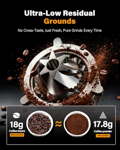 All-Metal Single-Dose Coffee Grinder Black – Quiet Burr Espresso Machine with 80 Settings