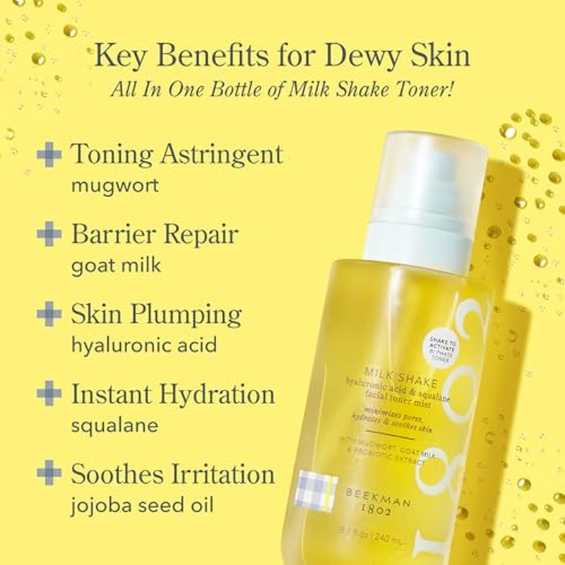 Beekman 1802 Milk Shake Hydrating Face Mist (8 fl oz) + Micellar Milk Froth Gel to Foam Cleanser (5 fl oz)