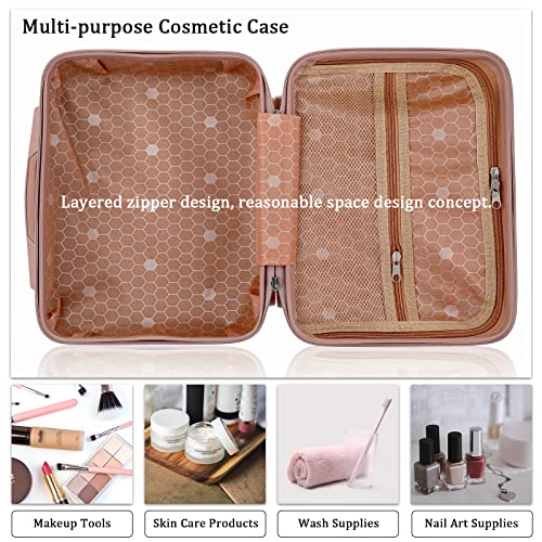 BSTKEY Rose Gold Portable Cosmetic Travel Case - Small ABS Makeup Case with Elastic Back Strap
