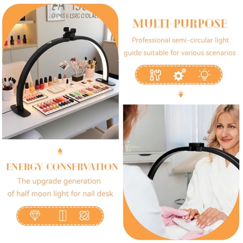 Large Foldable Half Moon LED Light for Nail Desk with Phone Stand & Wire Controller