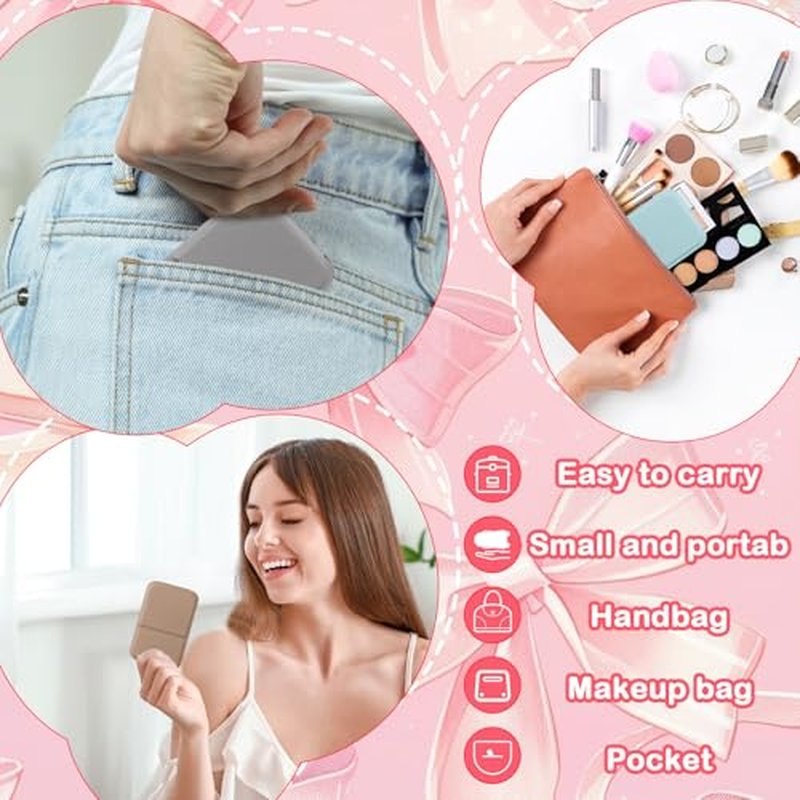 24 Pcs Compact Portable Mirror Bulk Handheld Folding Pocket Makeup Mirror 4.2'' Travel Ultrathin Mirrors for Camping Home Office Sleepover Party Women Mom Party Gift (Rectangle,Morandi)