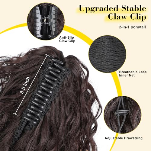 14-Inch Dark Brown Ponytail Extension with Claw Clip - Curly Wavy Fluffy Hairpiece for Women - Variation of THIS listing