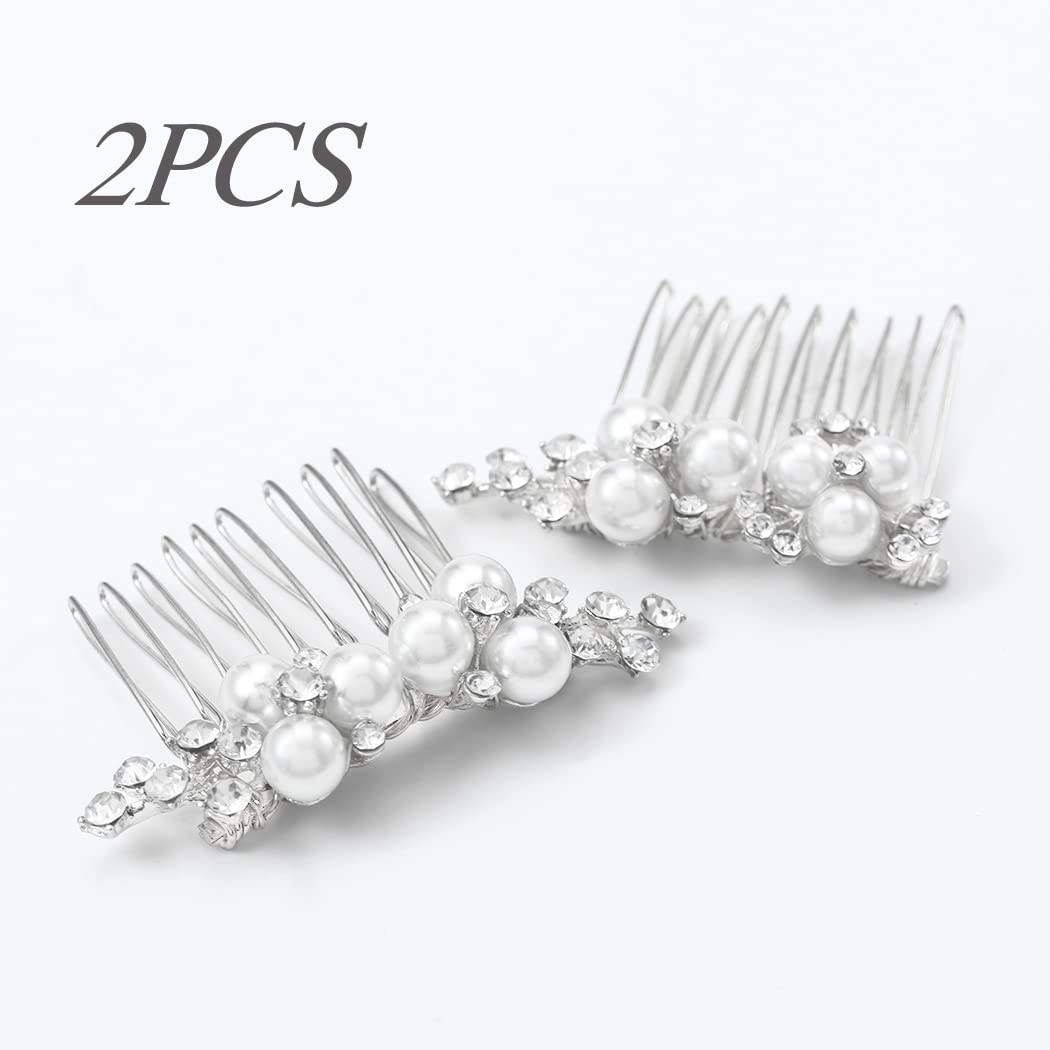 Brishow Pearl Rhinestone Hair Comb Silver Wedding Hair Clip Bridal Hair Accessories for Women and Girls