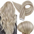 Full Shine Tape-In Hair Extensions Human Hair Ash Blonde 18/613, 12 Inch - Blended with Beige Blonde Variation P18/613