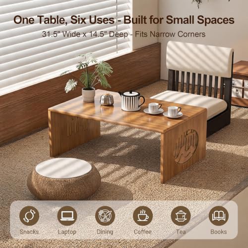 Folding Japanese Floor Table 31.5 inch - Ekjkldo 80cm Bamboo Low Coffee Table