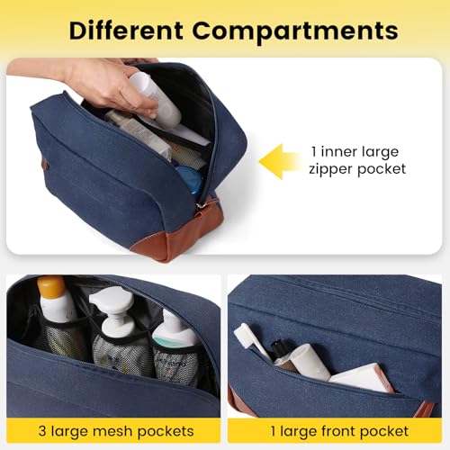Large Canvas Travel Toiletry Bag for Men - Navy Blue, Organized & Water-Resistant