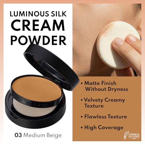 NOTE Luminous Silk Cream Powder - Medium Buildable Coverage Weightless Setting Powder Foundation - Soft-Matte Finish - 03-0.4 oz