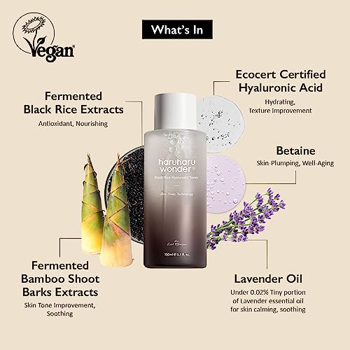 haruharu Wonder Black Rice Hyaluronic Toner, Deep Hydration, Glass Skin, Hyaluronic Acid, Lavender Oil, Skin Plumpling, Korean Skincare, Vegan, Cruelty-Free, 5.1 fl.oz