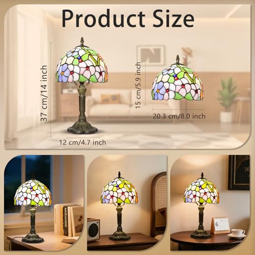 F Four Leaf Flower Tiffany Style Table Lamp with 3 Color Temperature - 8 Inch
