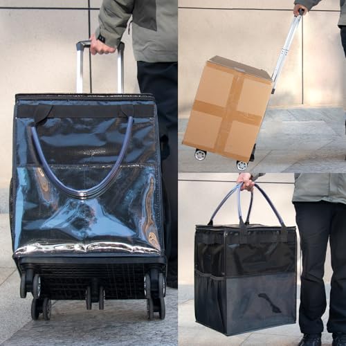 Reusable Grocery Bags on Wheels - Rolling Tote Bag, Black - Durable & Spacious