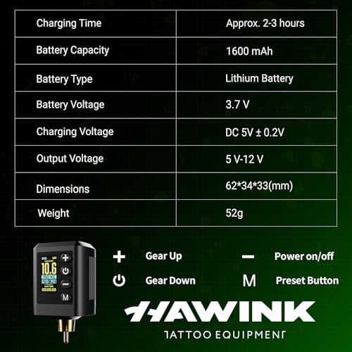 HAWINK Multicolor Wireless Tattoo Gun Kit with LCD Power Supply & 2 Batteries