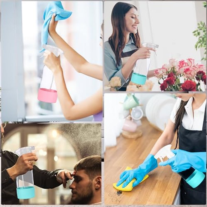 3Pcs empty glass spray bottle with Silicone Sleeve and label, 16 ounce reusable spray bottle, adjustable nozzle,for cleaning solutions, essential oils, hair, pets, plants, etc.