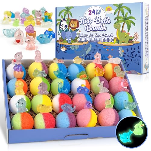 Kids Bath Bombs Set with Glow in The Dark Surprise - 24 Colorful Bubble Fizz for Bath Time Fun