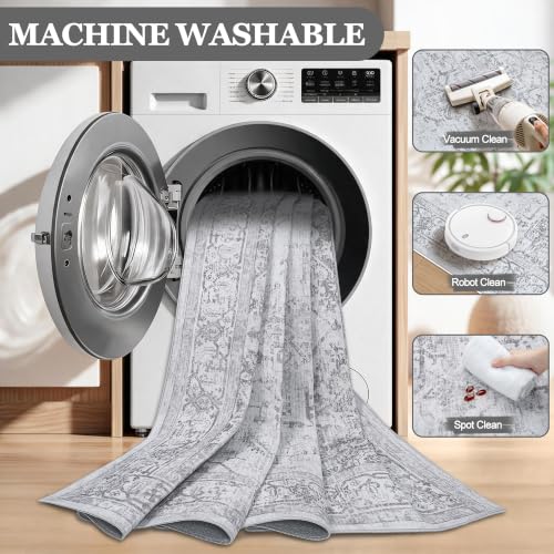 Xafir 8x10 Grey Washable Non-Slip Area Rug for Living Room