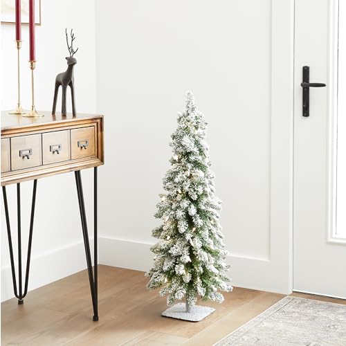 3ft Pre-Lit Flocked Downward Christmas Tree - Artificial Snowy Holiday Tree