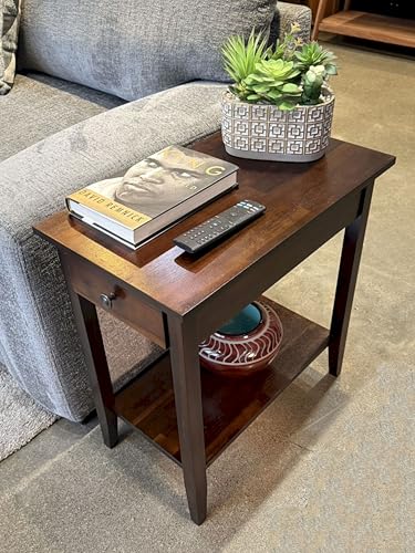 Solid Acacia 2-Tier Recliner Side Table with Drawer - Espresso Finish