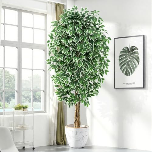 7ft Large Artificial Ficus Tree with Curved Trunk - Indoor Faux Plant, Green, Variation of THIS listing