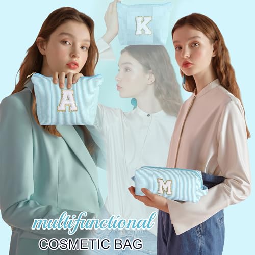 Light Blue Personalized Initial Makeup Bag for Girls 10-12 - Cosmetic & Travel Toiletry Bag